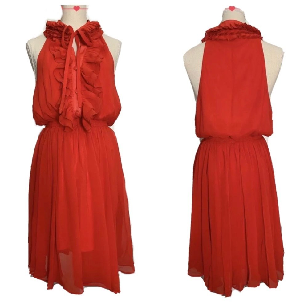Twenty one Sheer Ruffled Dress Size Small Coral